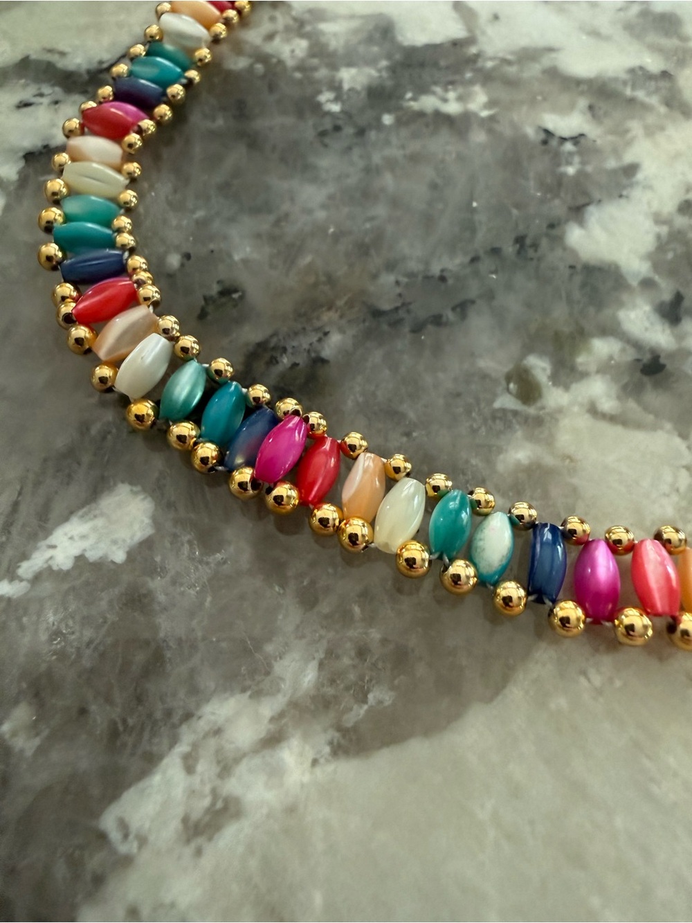 Vintage Multicolor Beaded Gold Tone Accent Necklace 16” - Picture 3 of 7